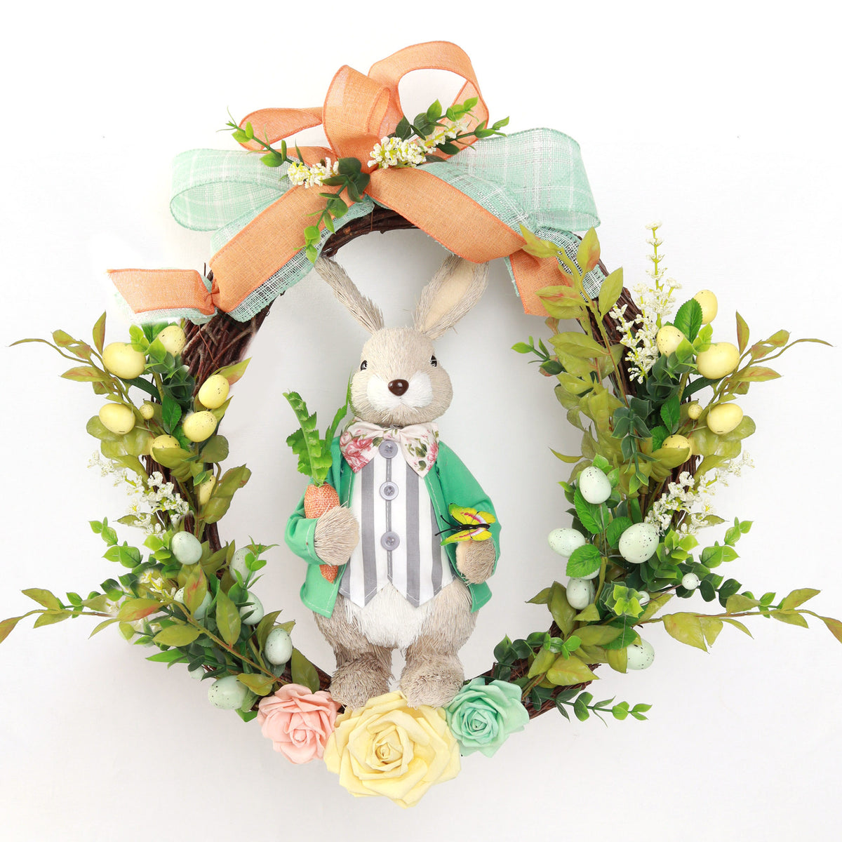 Bright Easter Mint Green Mr Bunny Floral Wreath