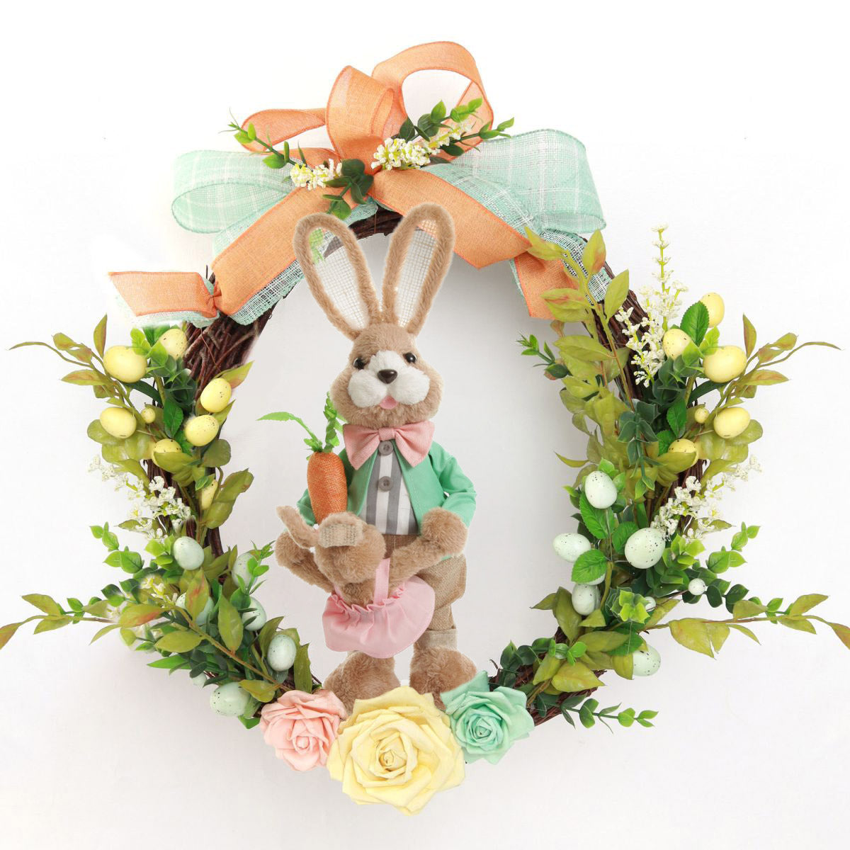 Bright Easter Mint Green Mr Bunny Floral Wreath