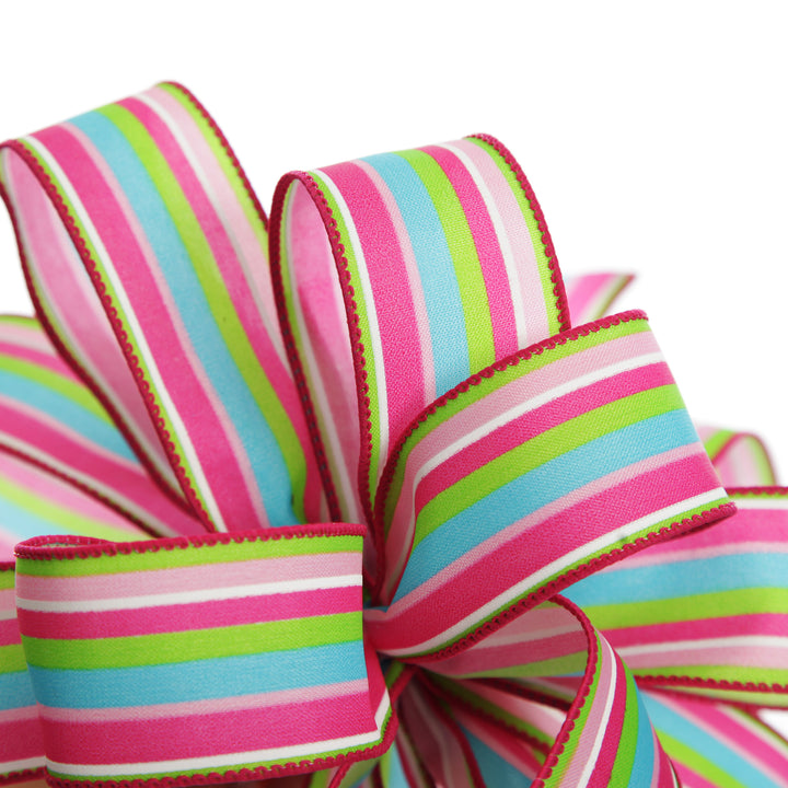 Bright Pink Stripe Happy Easter Plaque and Bow Set Bow Detail
