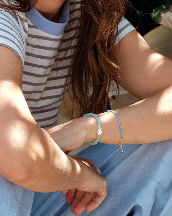Bracelet - Stone and Pearl - Aqua