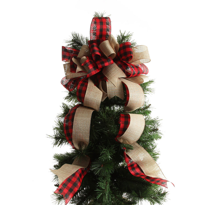 Buffalo Check Deluxe Tree Topper Bow with Streamers