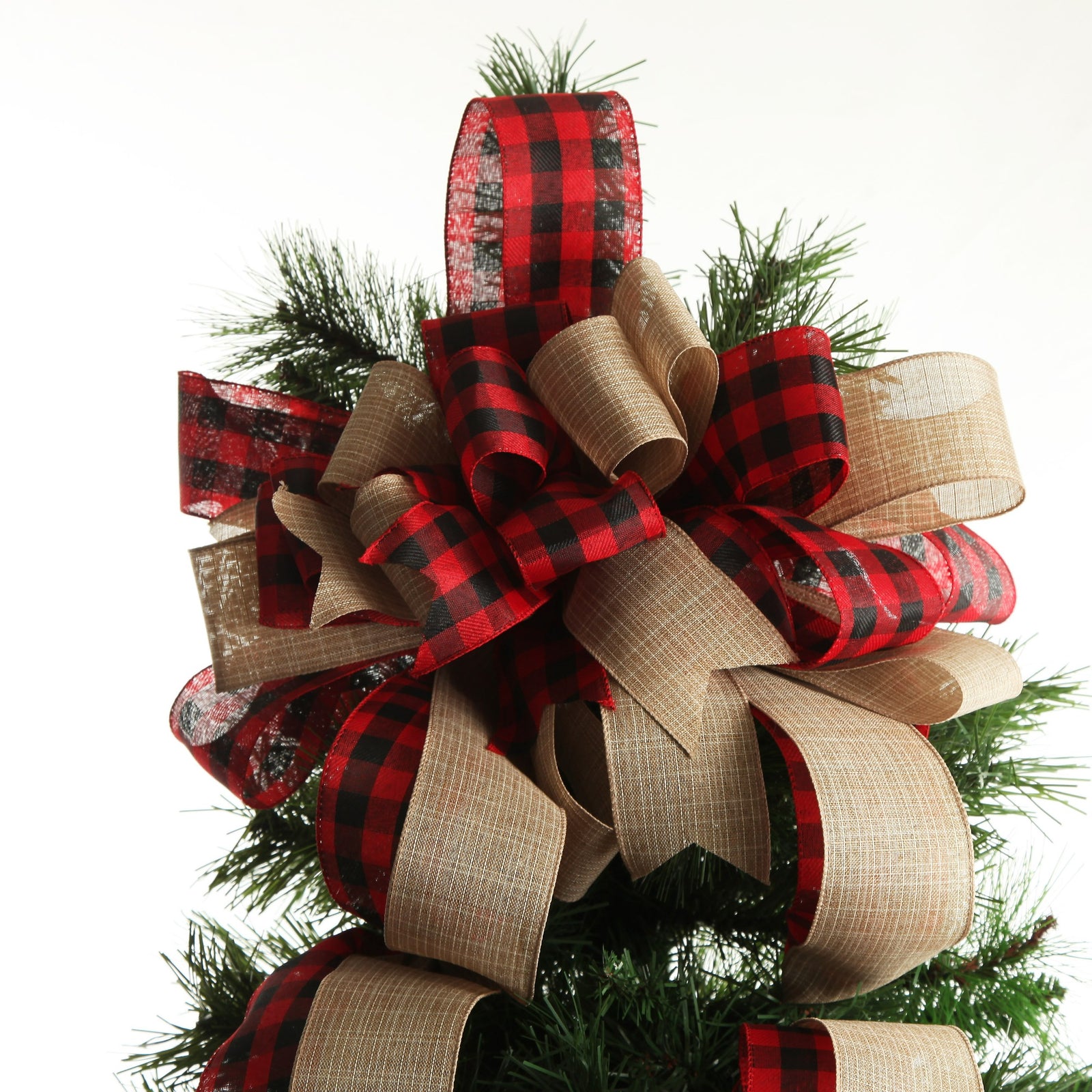 Buffalo Check Deluxe Tree Topper Bow with Streamers