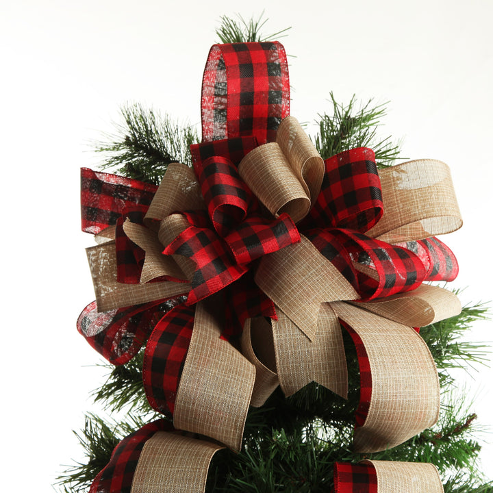 Buffalo Check Deluxe Tree Topper Bow with Streamers