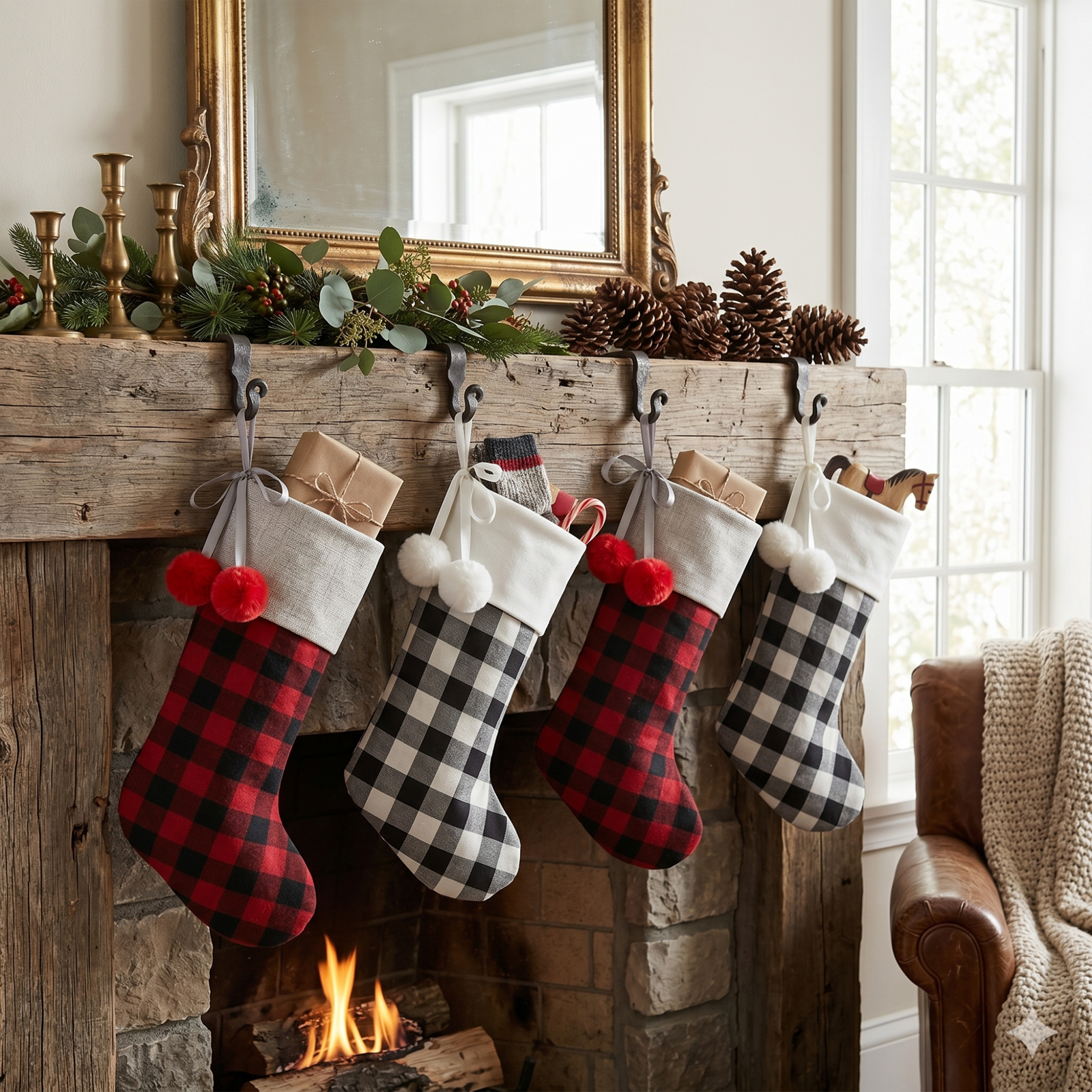 Buffalo Check Christmas Stocking - Set of 4