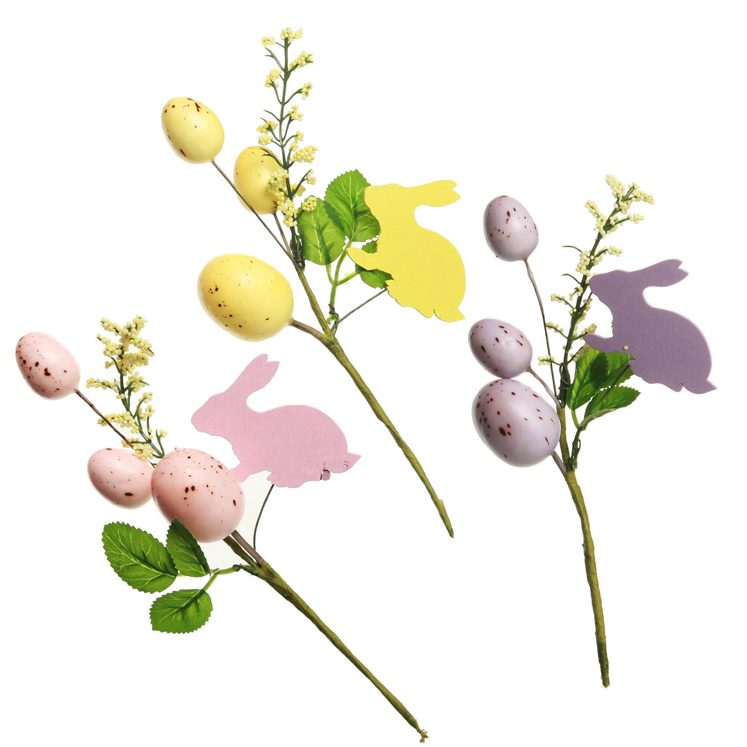 Bunny and Speckled Egg Floral Pick - Set of 2