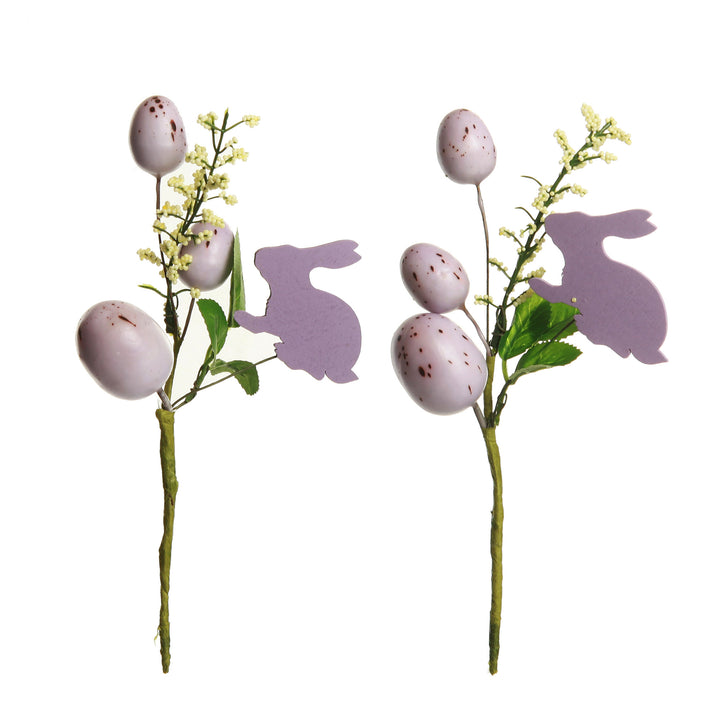 Purple Bunny and Speckled Egg Floral Pick - Set of 2