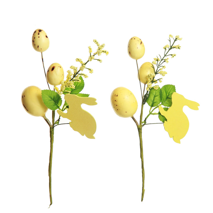 Yellow Bunny and Speckled Egg Floral Pick - Set of 2