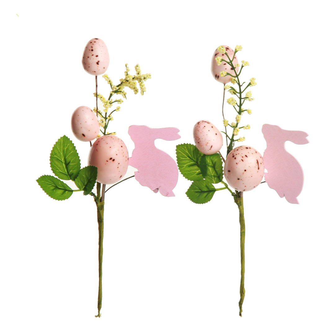 Pink Bunny and Speckled Egg Floral Pick - Set of 2