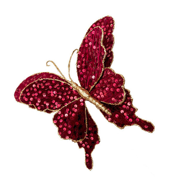Burgundy Butterfly Clip with Red Sequin Detail