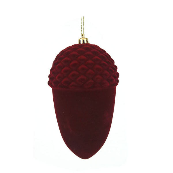 Burgundy Flocked Acorn - Tree Decoration - 13cm