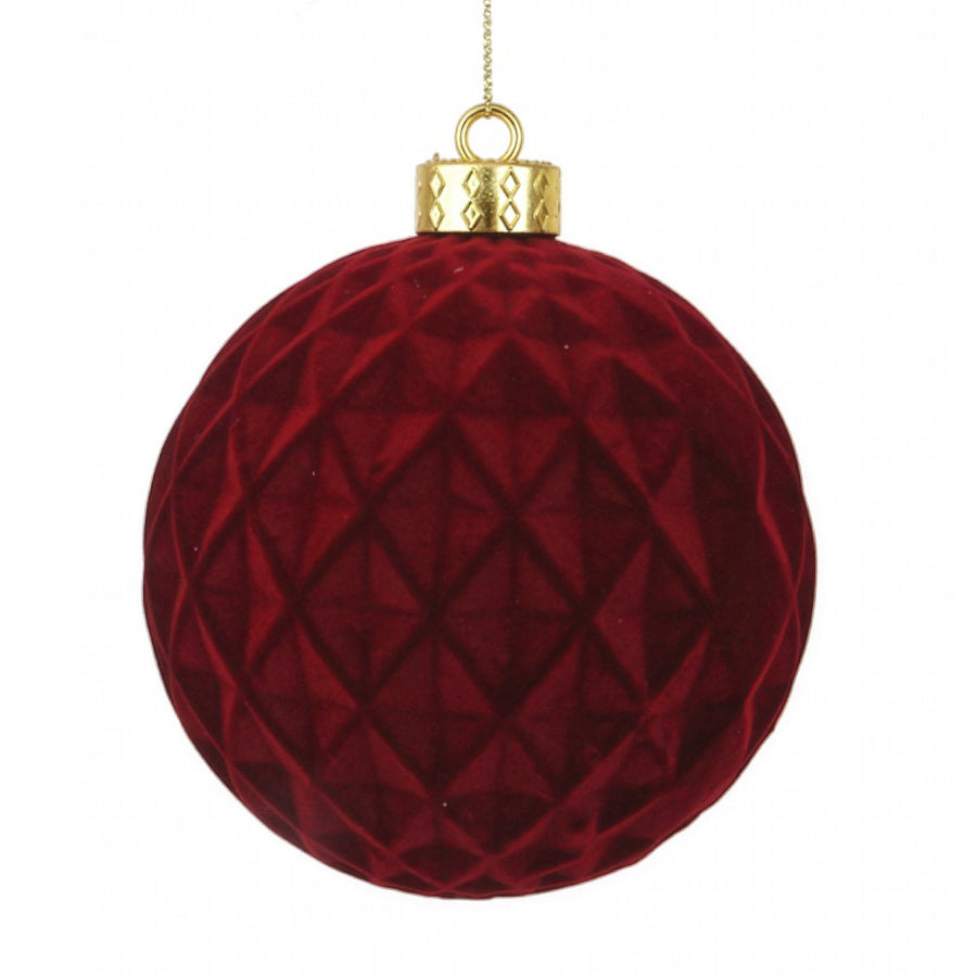 Burgundy Flocked Bauble - Tree Decoration -12cm