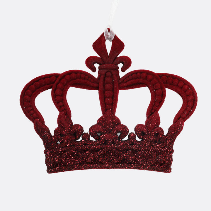 Burgundy Flocked Crown - Tree Decoration - 11.5cm