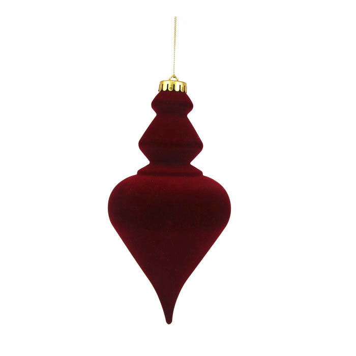 Burgundy Flocked Finial - Tree Decoration - 20cm
