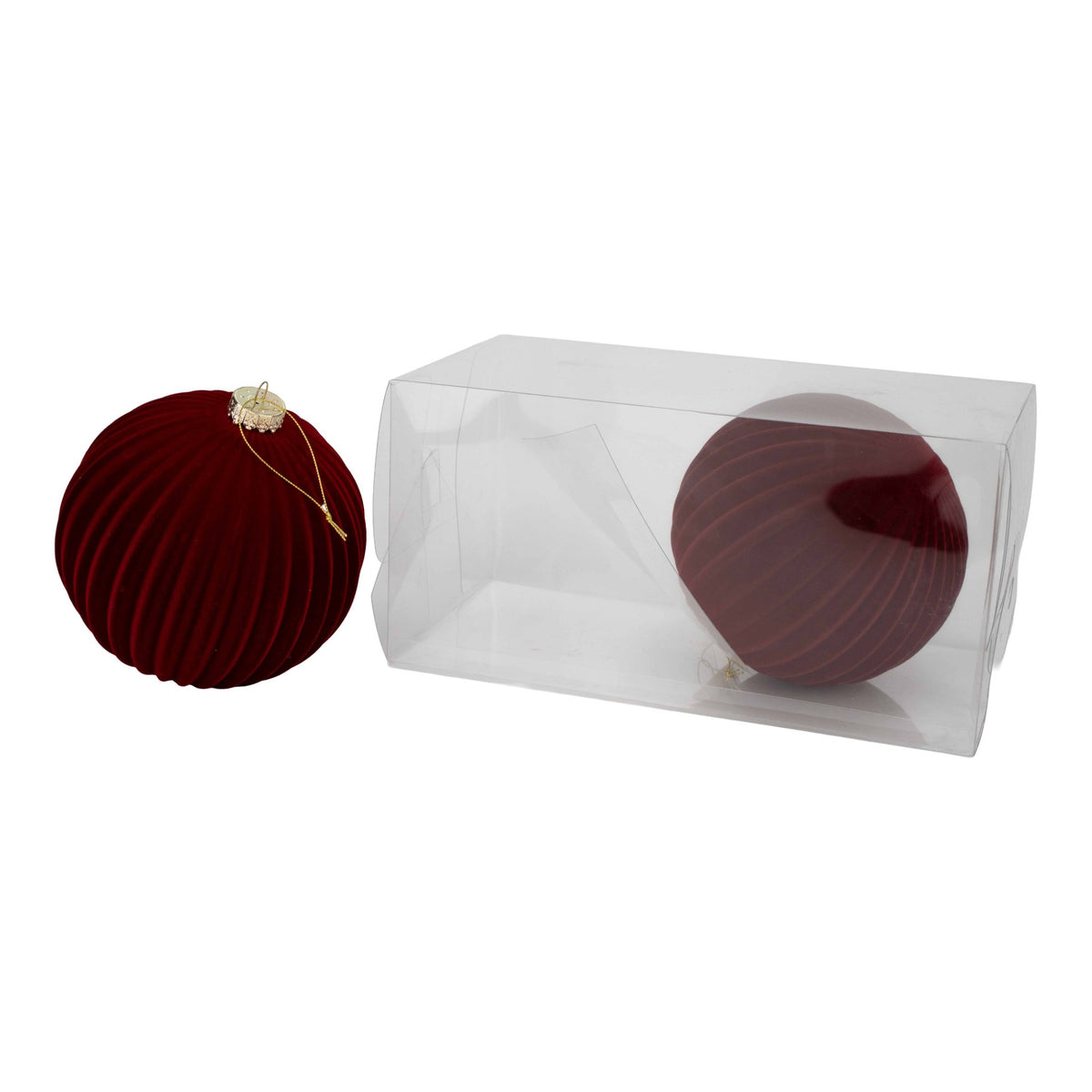 Burgundy Flocked Stripe 15cm Bauble - Set of 2
