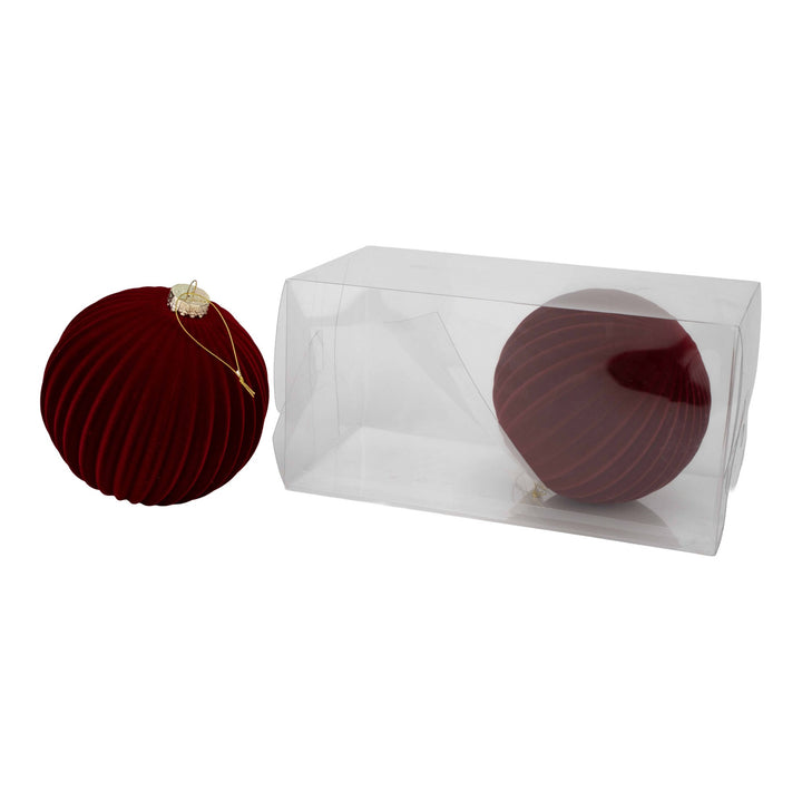 Burgundy Flocked Stripe 15cm Bauble - Set of 2