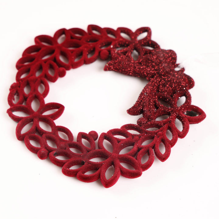 Burgundy Flocked Wreath - Tree Decoration - 12cm
