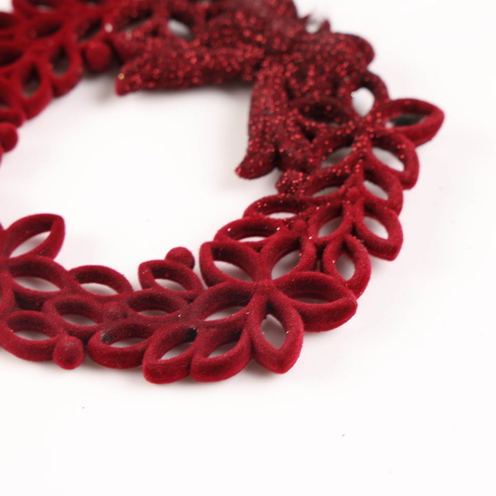 Burgundy Flocked Wreath - Tree Decoration - 12cm