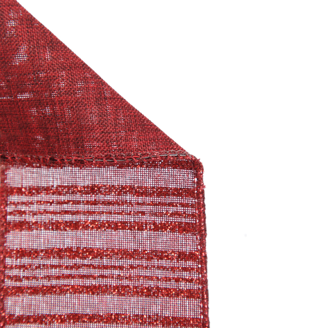 Burgundy Glitter and Linen Striped Wired Ribbon - 6.5cm
