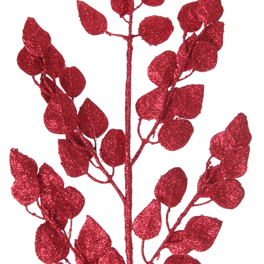 Burgundy Glitter Sequin Leaf Spray