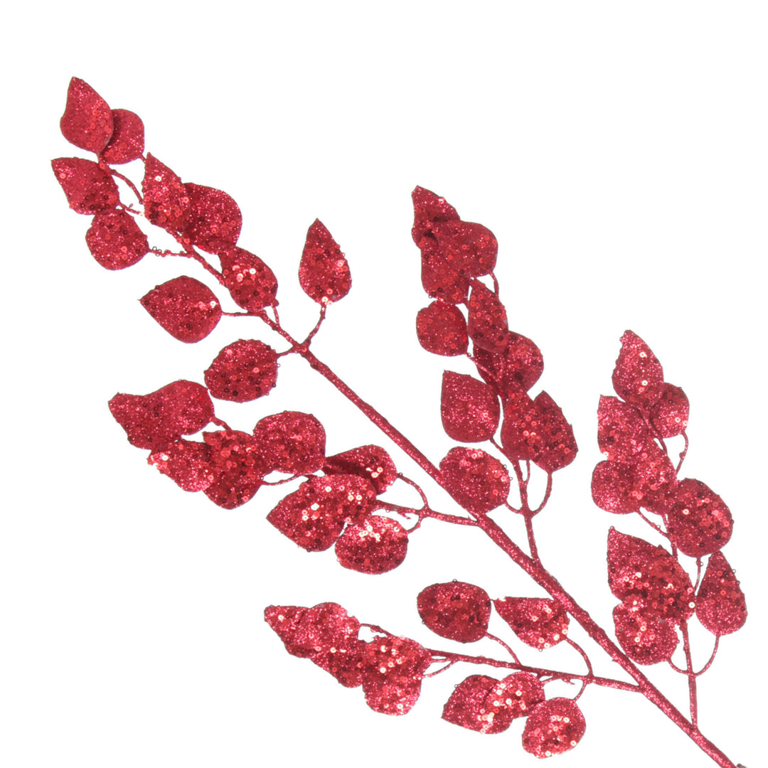 Burgundy Glitter Sequin Leaf Spray