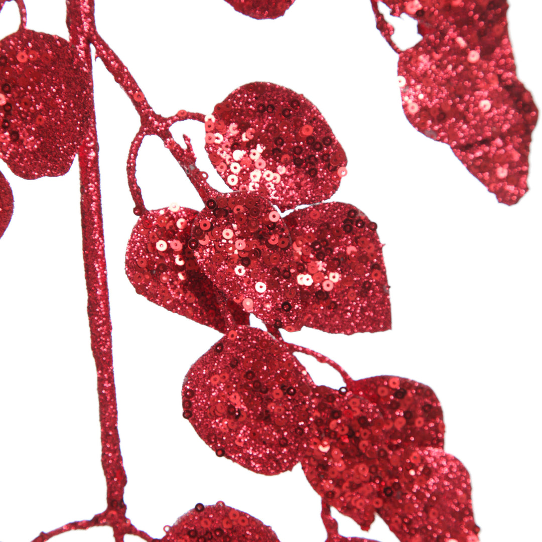 Burgundy Glitter Sequin Leaf Spray