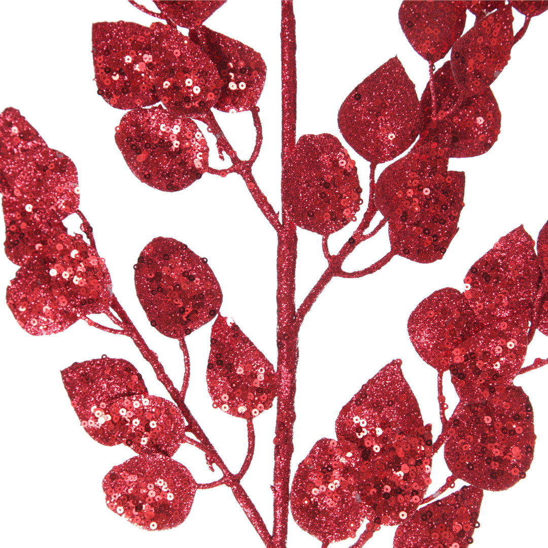 Burgundy Glitter Sequin Leaf Spray