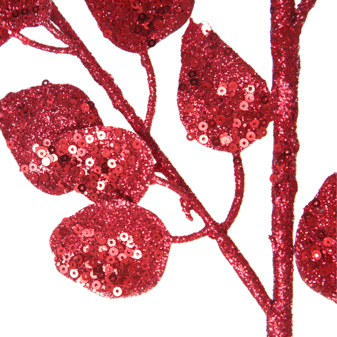 Burgundy Glitter Sequin Leaf Spray