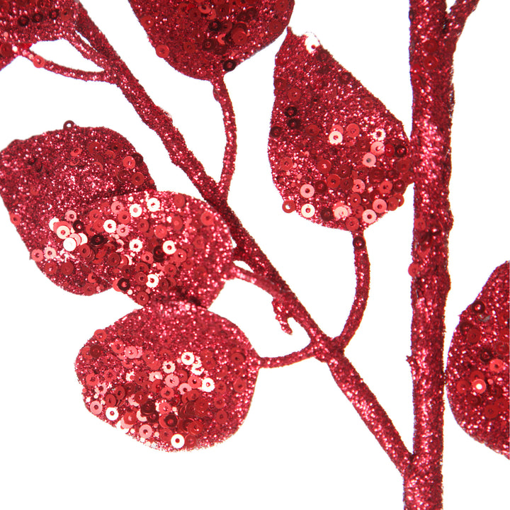 Burgundy Glitter Sequin Leaf Spray