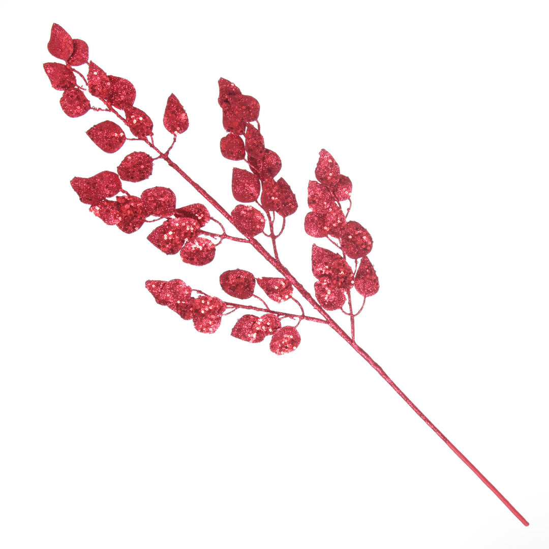Burgundy Glitter Sequin Leaf Spray