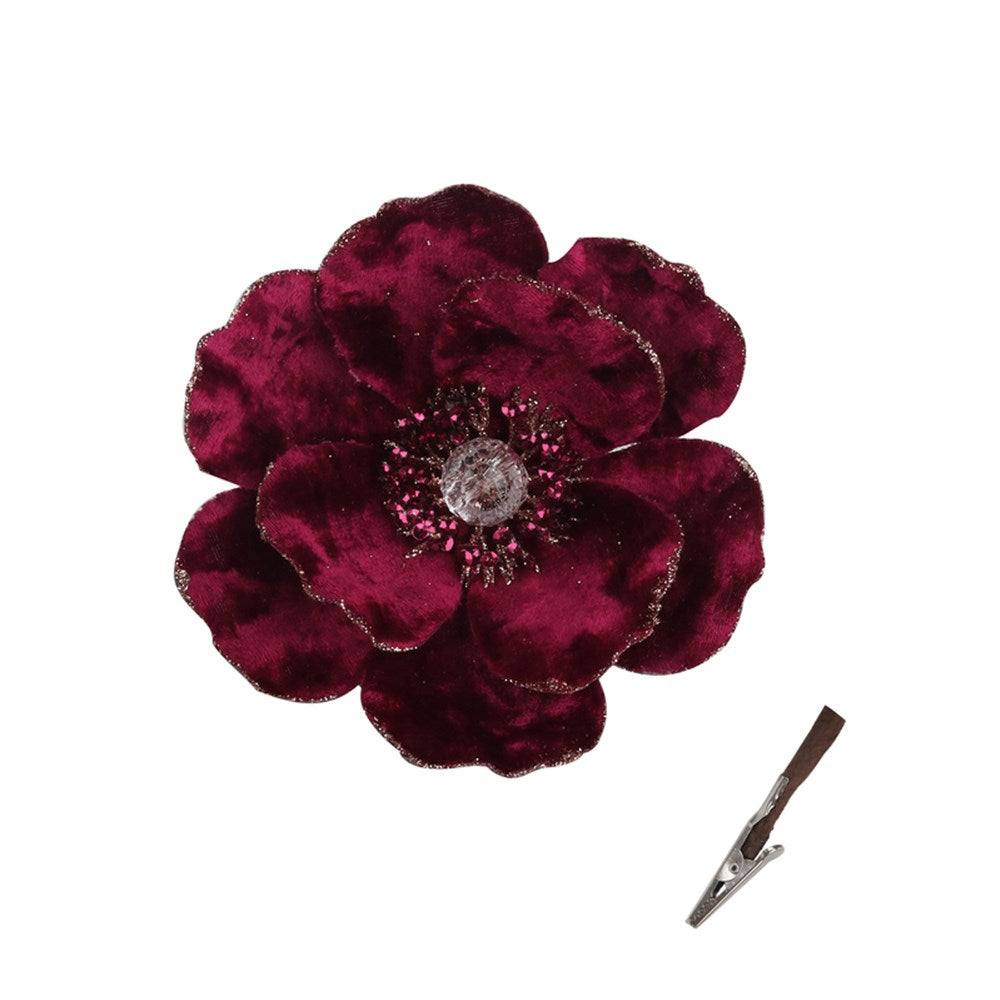 Burgundy Magnolia Flower Clip with Rose Gold detail - 14cm (L)
