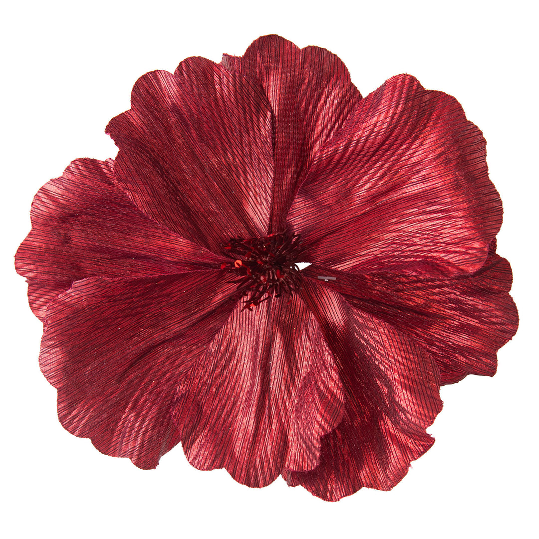 Burgundy Magnolia Flower Clip with Shiny Detail - 22cm(W)