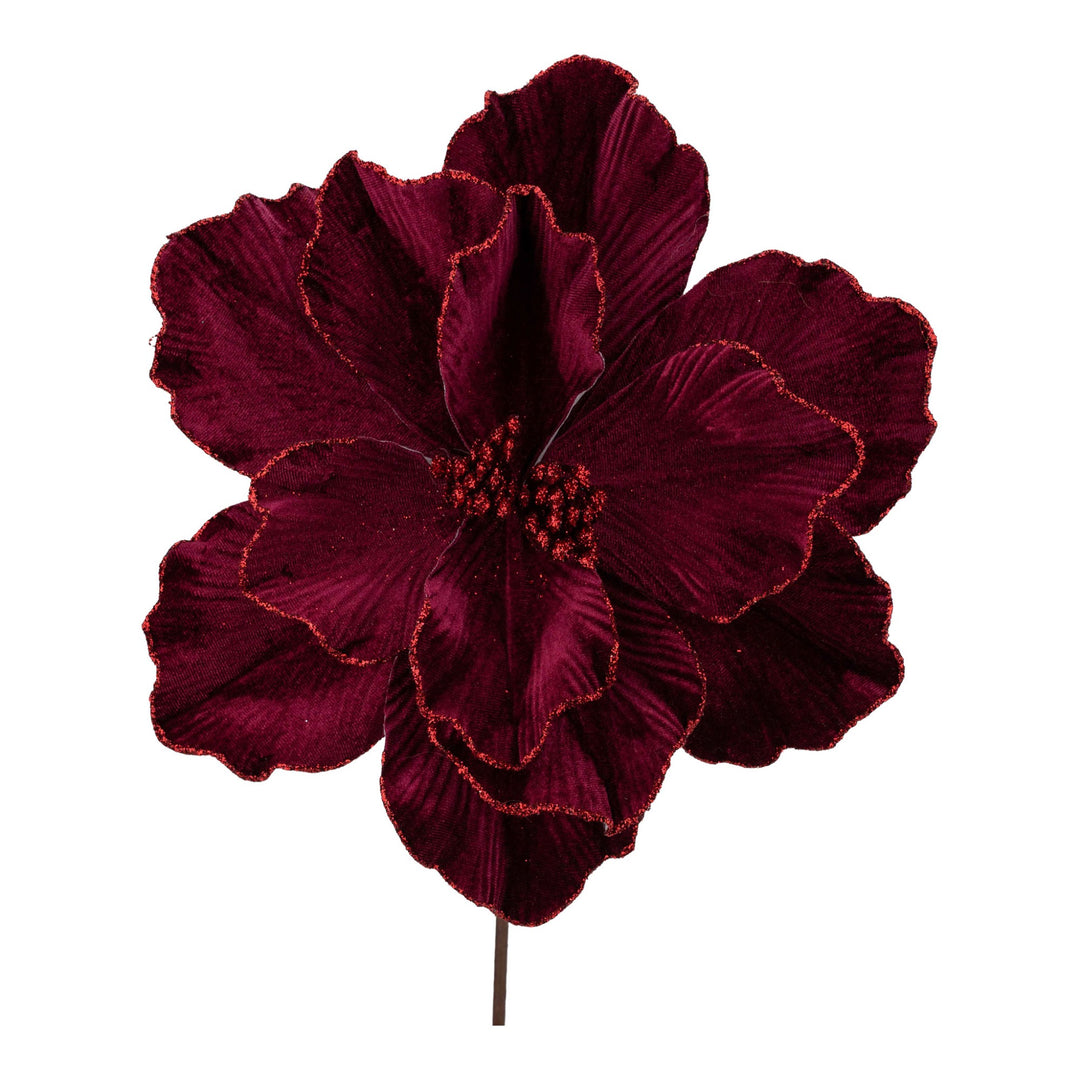 Burgundy Magnolia Flower with Glitter Edge
