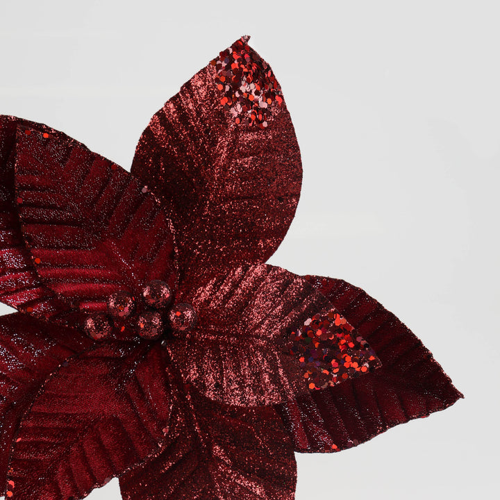 Burgundy Mixed Finish Sequin Tips Poinsettia Flower Clip