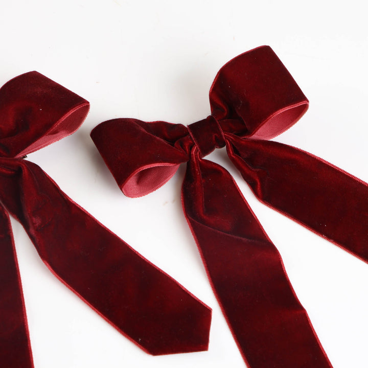 Burgundy Velvet Bow Clip - Pack of 2