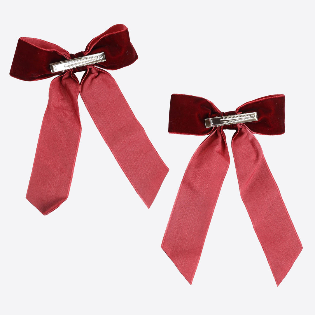 Burgundy Velvet Bow Clip - Pack of 2