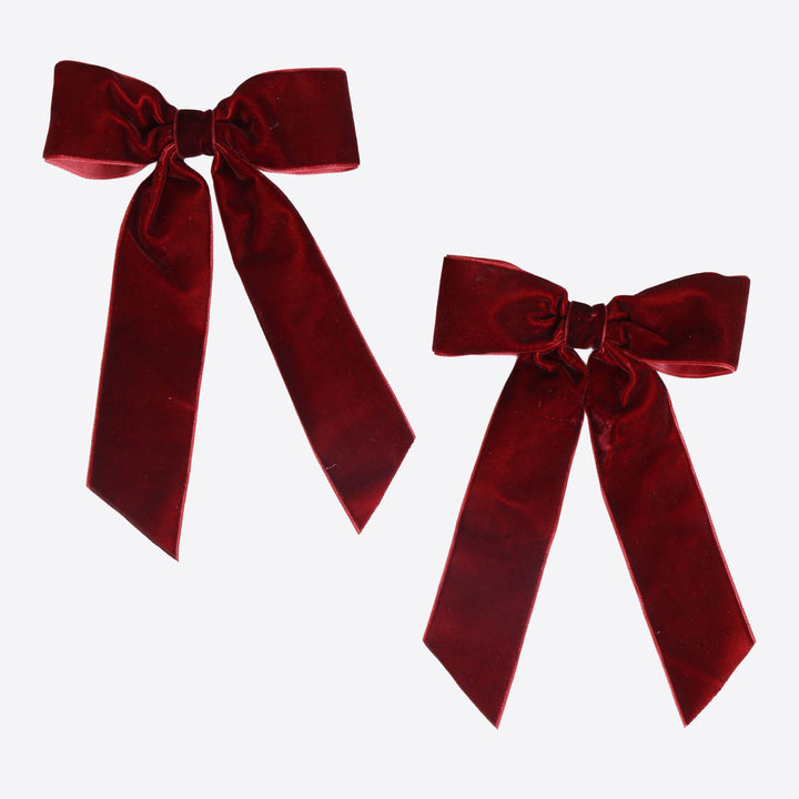 Burgundy Velvet Bow Clip - Pack of 2