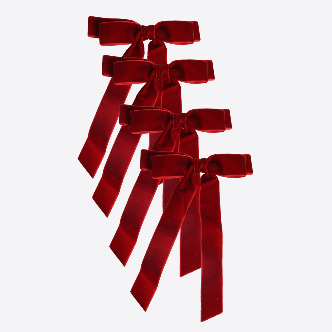 Burgundy Velvet Bow Clip - Pack of 4