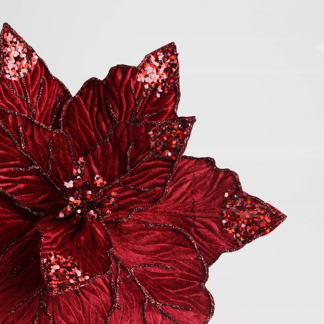 Burgundy Velvet Embossed Poinsettia Flower Clip