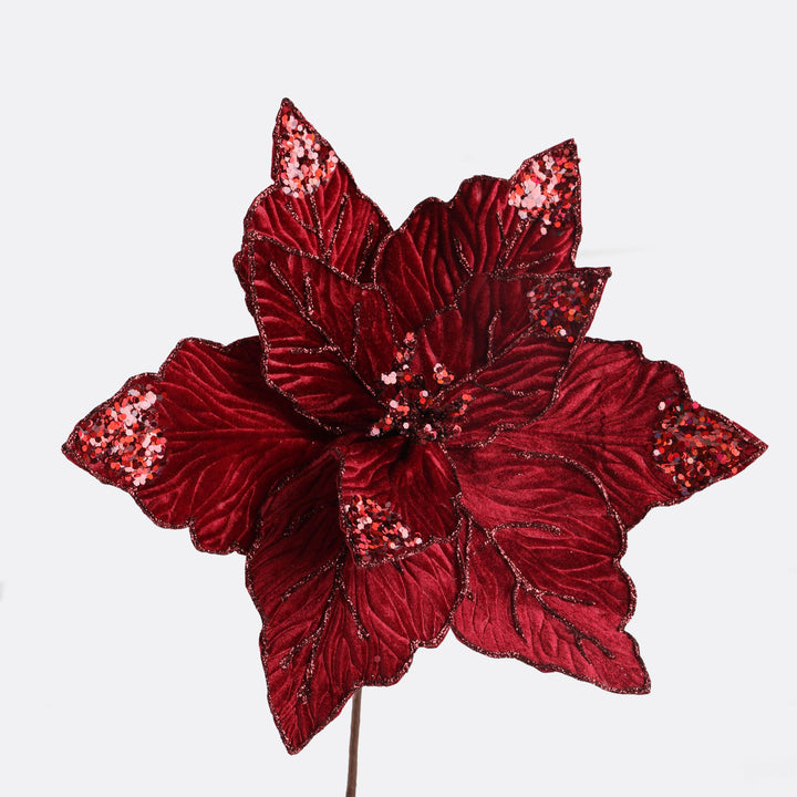 Burgundy Velvet Embossed Poinsettia Flower Clip