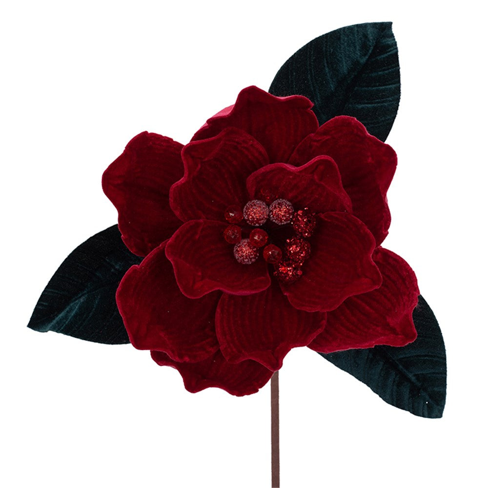 Burgundy Velvet Magnolia Christmas Flower 27cm (L)