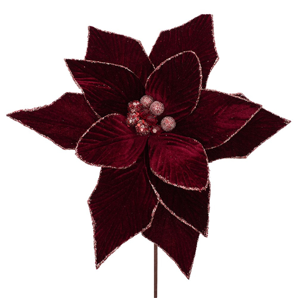 Burgundy Velvet Poinsettia with Rose Gold Detail - 32cm