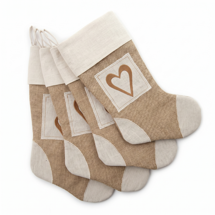 Burlap and Linen Christmas Stocking - Set of 4