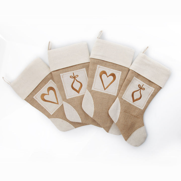 Burlap and Linen Christmas Stocking - Set of 4