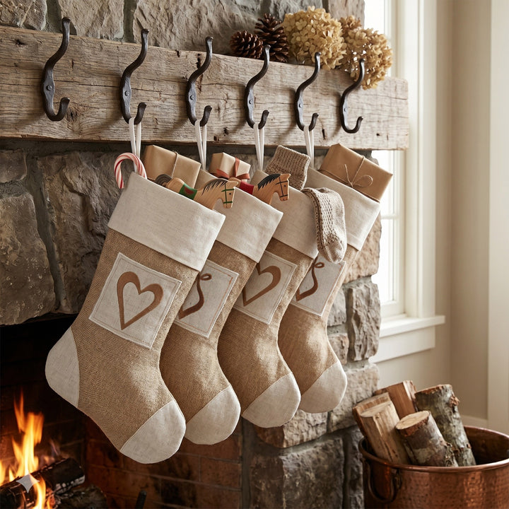 Burlap and Linen Christmas Stocking - Set of 4