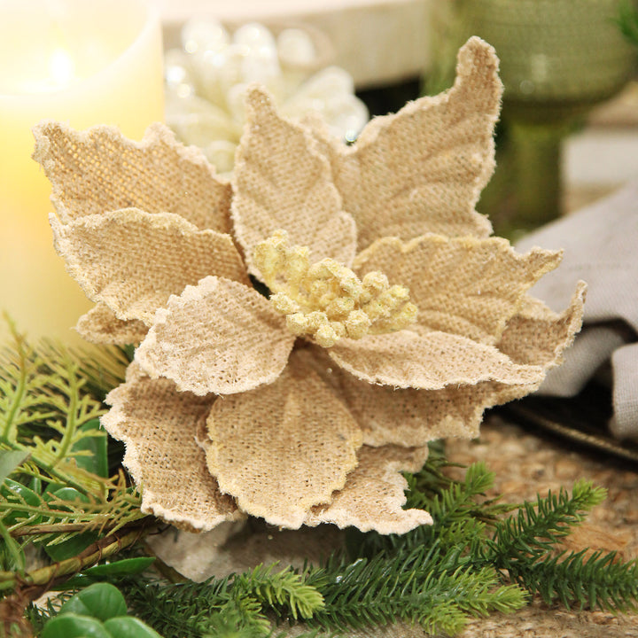 Burlap Flower Pick Natural Trim