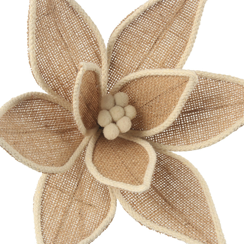 Burlap Poinsettia Flower Stem With Ivory Trim