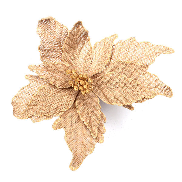 Burlap Flower Natural Trim 