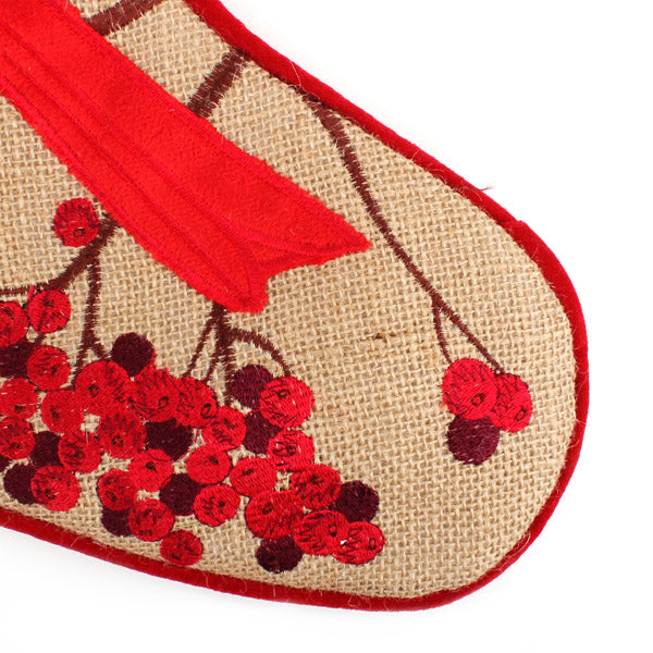 Personalised Burlap Cardinal Bird Christmas Stocking