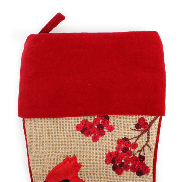 Personalised Burlap Cardinal Bird Christmas Stocking