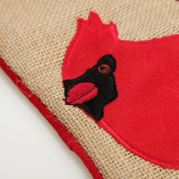 Personalised Burlap Cardinal Bird Christmas Stocking